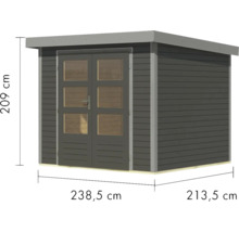 Abmessungen eines Gartenhauses mit Doppeltür und Flachdach