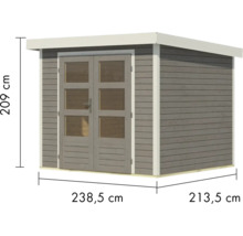 Gartenhaus mit Doppeltür und den Maßen 238,5 cm mal 213,5 cm mal 209 cm