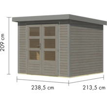 Holzgartenhaus mit Doppeltür und Maßangaben