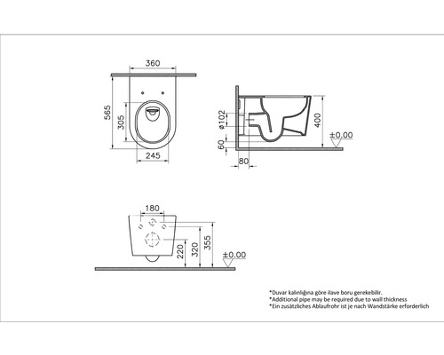 Dessin technique d''une toilette suspendue avec dimensions