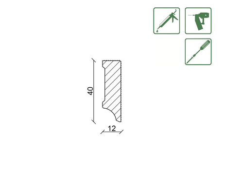 Image symbolique pour montage avec colle, cloueur ou vis, dimensions 40 x 12 mm