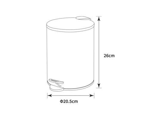 Dimensions d''une poubelle à pédale : 26 cm de haut et 20,5 cm de diamètre.