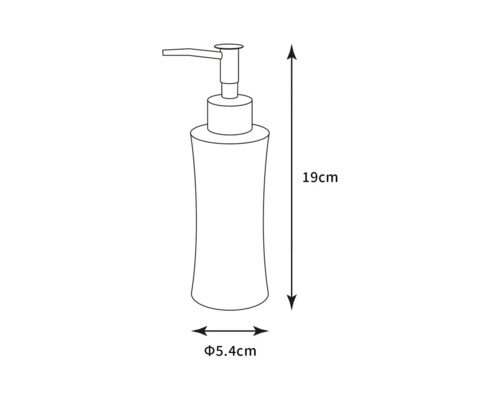 Abbildung eines Seifenspenders mit den Maßen 19 cm Höhe und 5,4 cm Durchmesser