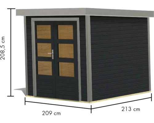 Gartenhaus mit Doppeltür, Maße 208,5 x 209 x 213 cm
