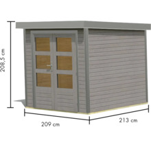 Abri de jardin en bois avec double porte et indications de taille