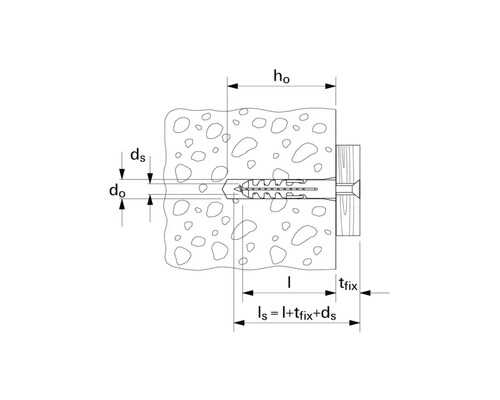 Illustration d''une fixation par cheville avec indication des dimensions