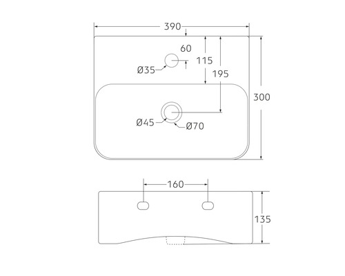Dessin technique d''un lavabo avec indications de dimensions