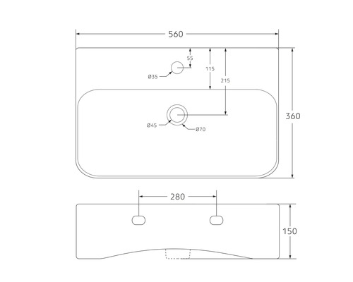 Schéma technique d''un lavabo avec dimensions