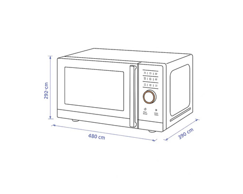 Dimensions d''un micro-ondes : 292 cm de haut, 480 cm de large et 390 cm de profondeur.