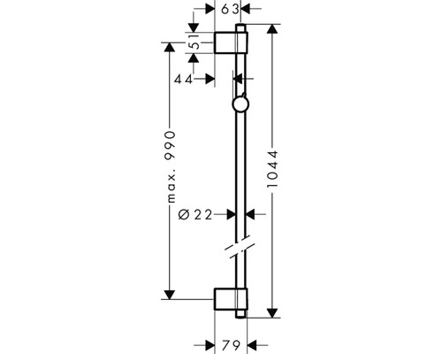 Technische Zeichnung einer Brausestange mit Maßangaben