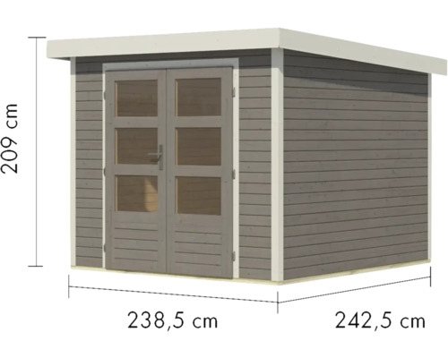 Gartenhaus aus Holz mit Doppeltür und Größenangaben