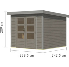 Abri de jardin en bois avec double porte et dimensions de 238,5 x 242,5 x 209 cm
