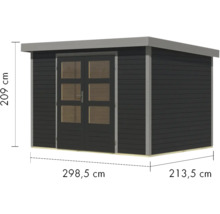 Holzgartenhaus mit Doppeltür und Größenangaben