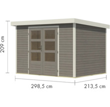 Gartenschuppen aus Holz mit Doppeltür und Maßangaben