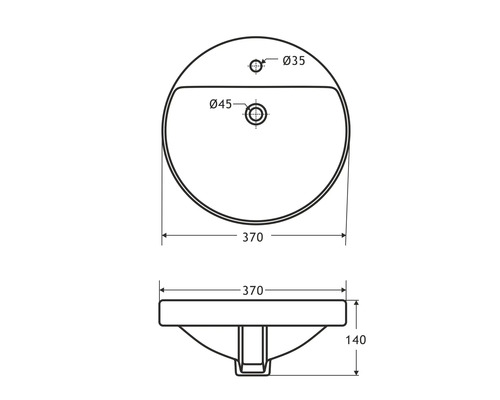 Schéma d''un lavabo à poser avec dimensions