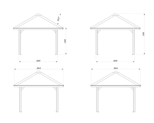 Dessin technique d''un pavillon avec dimensions