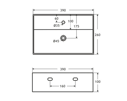 Schéma d''un lavabo avec indication des dimensions