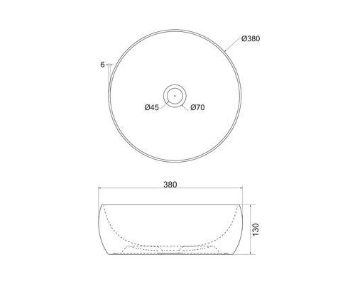 Schéma technique d''un lavabo à poser avec les dimensions