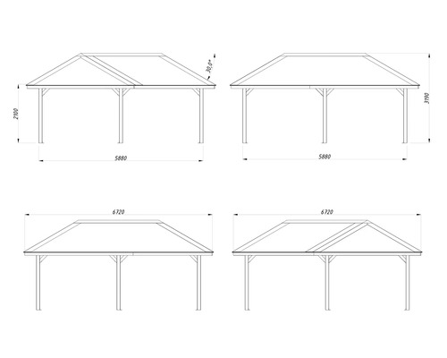 Dessin technique d''un pavillon avec dimensions