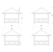 Dessin technique d''un pavillon avec indications de dimension