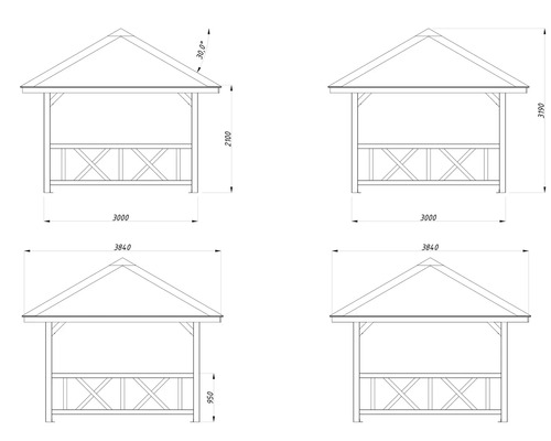 Dessin technique d''un pavillon avec indications de dimension
