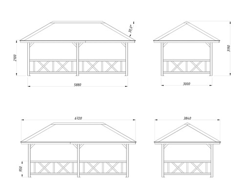 Dessin technique de différentes tonnelles avec dimensions