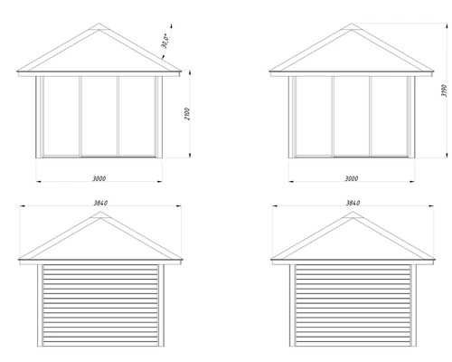 Schéma technique d''un abri de jardin avec dimensions