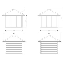 Schéma technique d''un abri de jardin avec dimensions
