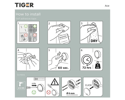 Instructions de montage pour ruban adhésif et vis Tiger