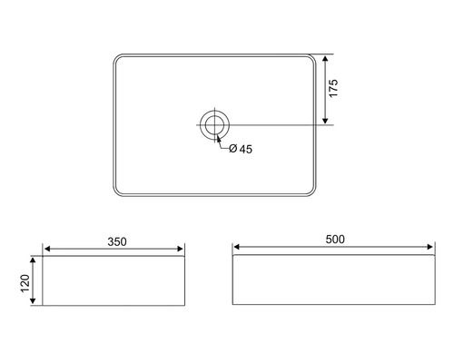 Zeichnung eines Waschbeckens mit Maßangaben