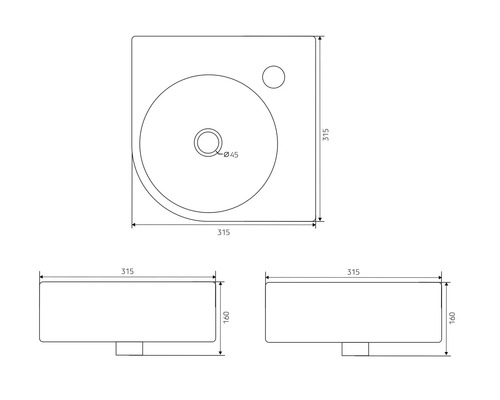Schéma technique d''un lavabo avec dimensions.