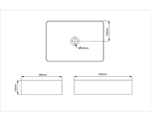 Dessin technique d''un lavabo à poser avec dimensions