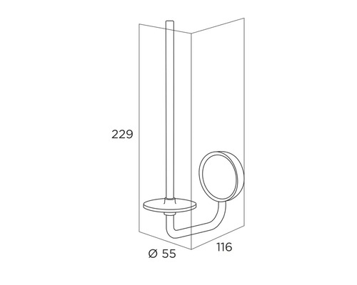 Dessin technique d''un porte-papier toilette avec brosse et dimensions