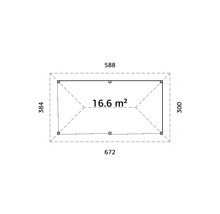 Plan avec dimensions et indication de surface de 16.6 mètres carrés