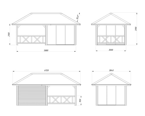 Dessin d''un pavillon avec dimensions