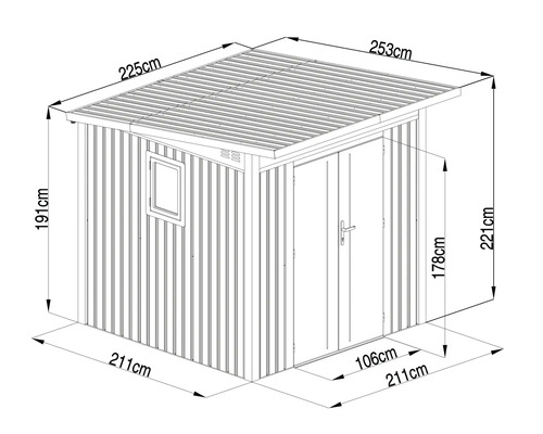 Schéma technique d''un abri de jardin avec dimensions