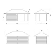Schéma technique d''un abri de jardin avec dimensions