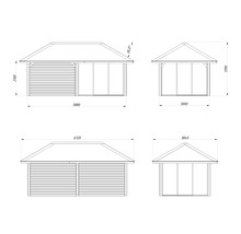 Dessin technique d''un pavillon de jardin avec dimensions