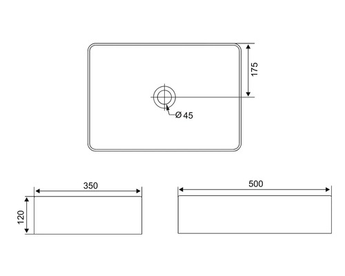 Technische Zeichnung Waschbecken mit Maßangaben