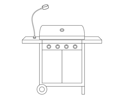 Gasgrill mit vier Brennern, Grillflächen und Beleuchtung