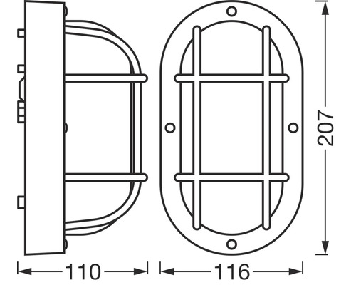 Technische Zeichnung einer Schiffslampe mit Maßangaben