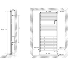 Dessin technique d''un radiateur avec les dimensions pour l''installation
