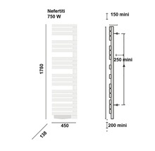 Radiateur Nefertiti avec indications de dimensions