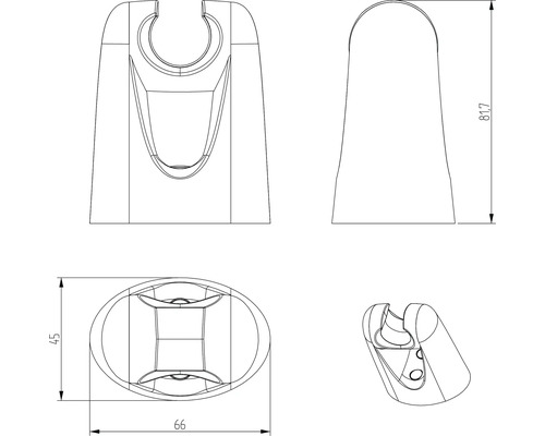 Dessin technique d''un support de douchette avec cotes