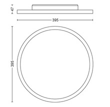Technische Zeichnung einer Deckenleuchte mit den Maßen 395 Millimeter Durchmesser und 47 Millimeter Höhe.