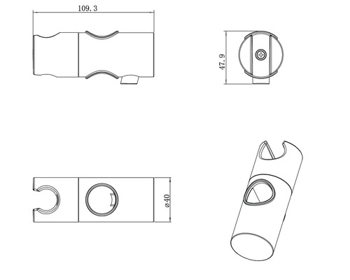 Dessin technique d''un support de barre de douche avec indications de mesure