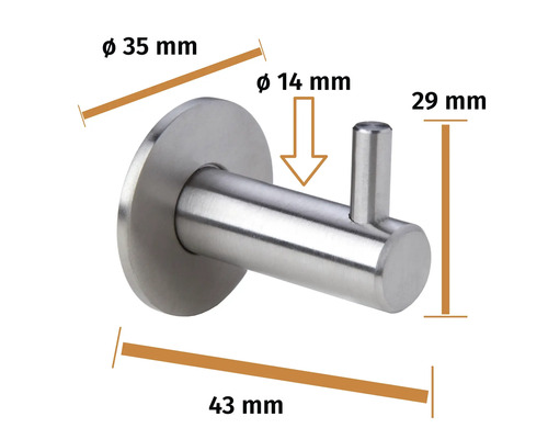 Patère en acier inoxydable avec dimensions