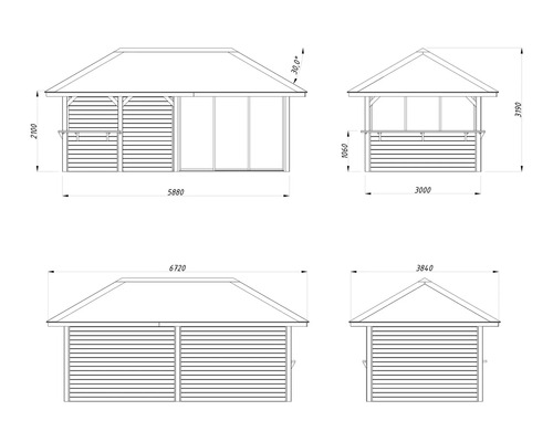 Plan technique d''un pavillon de jardin avec dimensions