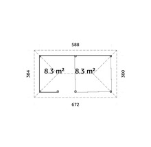 Plan d''un abri de jardin avec deux pièces, chacune de 8.3 mètres carrés