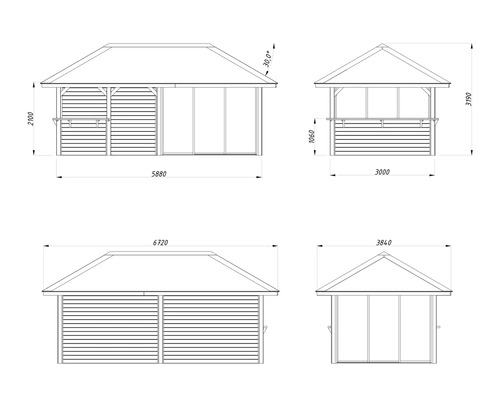 Plan technique d''un pavillon de jardin avec dimensions